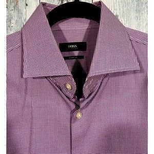 Hugo Boss sharp fit purple/white small check shirt